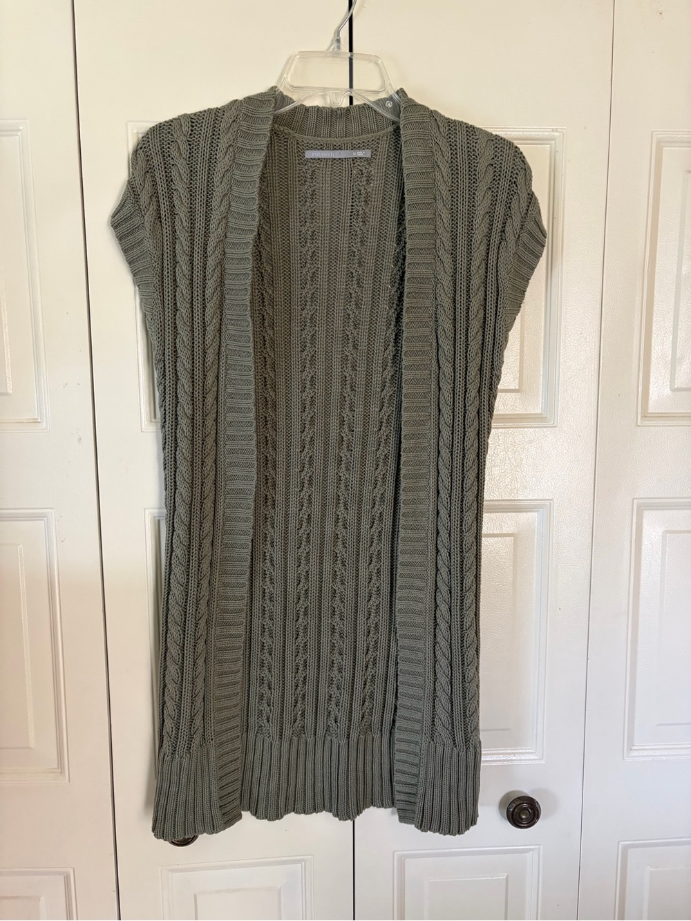 Rubbish Green Preppy Coastal Long Open Sweater Vest MED Layer Academia Layering